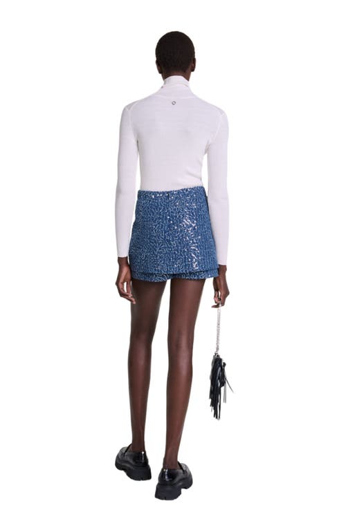 Shop Maje Tweed Illusion Shorts In Blue Silver