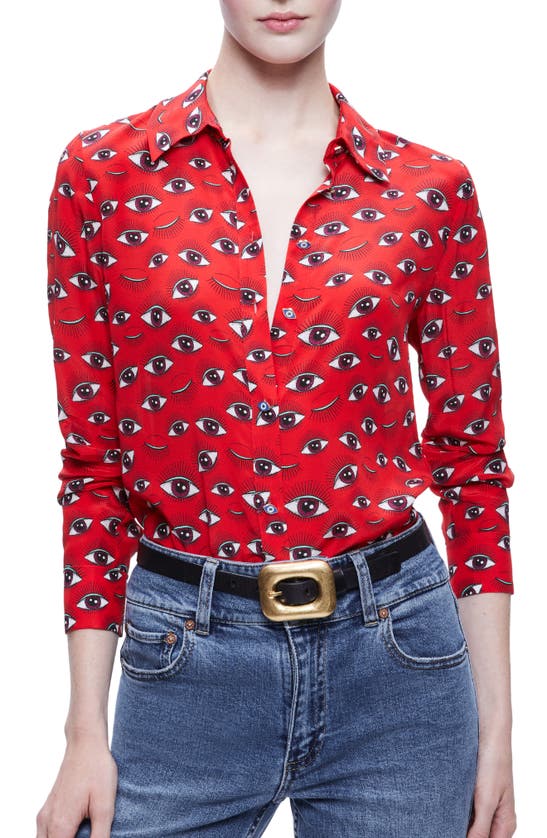 ALICE AND OLIVIA ALICE + OLIVIA WILLA EYE PRINT SILK BLOUSE