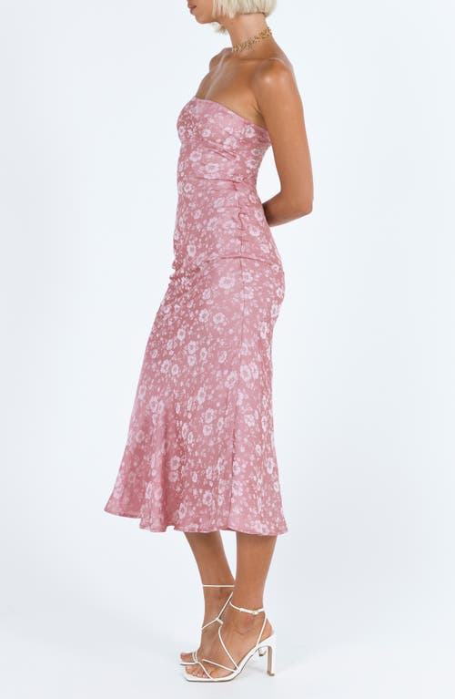 Shop Princess Polly Salvin Floral Strapless Midi Dress In Pink