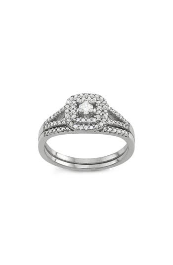 Fzn Sterling Silver Diamond Bridal Ring Set In Silver