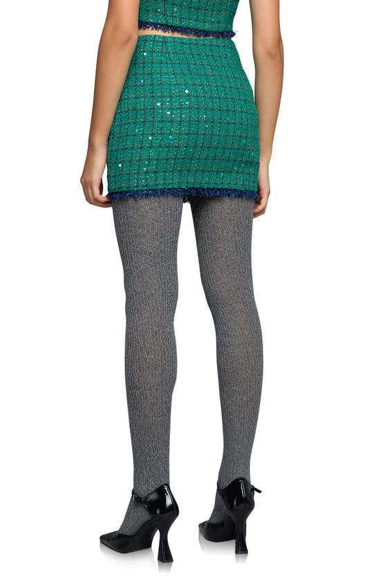 Endless Rose Premium Sequin Tweed Mini Skirt In Green/ Navy