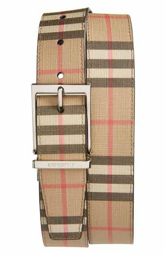 Burberry Louis Check Reversible E-Canvas & Leather Belt Brown