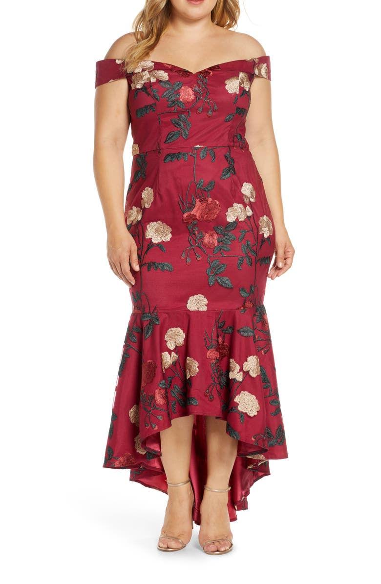 Curve Osia Floral Embroidered Off the Shoulder Mermaid Gown