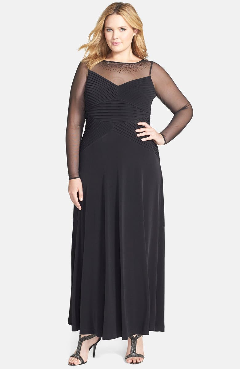 Calvin Klein Matte Jersey Gown with Embellished Illusion Yoke (Plus ...