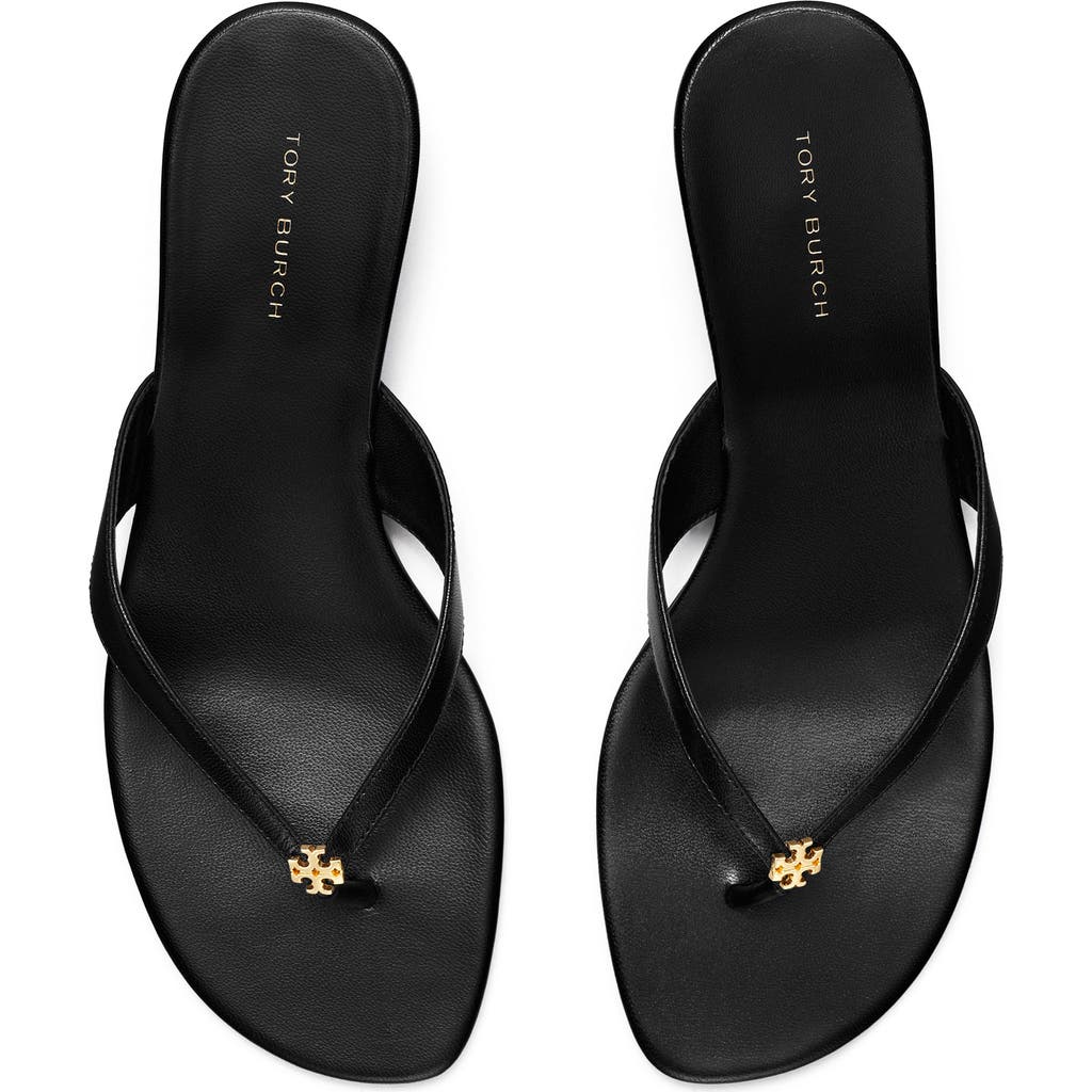 Tory Burch Capri Kitten Heel Thong Sandal In Perfect Black/gold