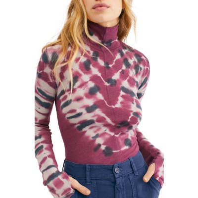 Free People Psychedelic Mock Neck Tee, Burgundy