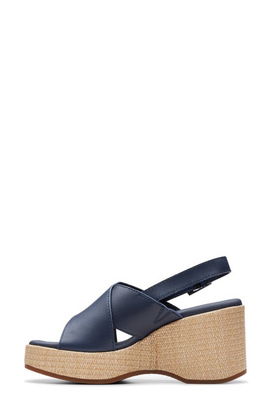 Shop Clarks Manon Wish Wedge Slingback Sandal In Navy Leather