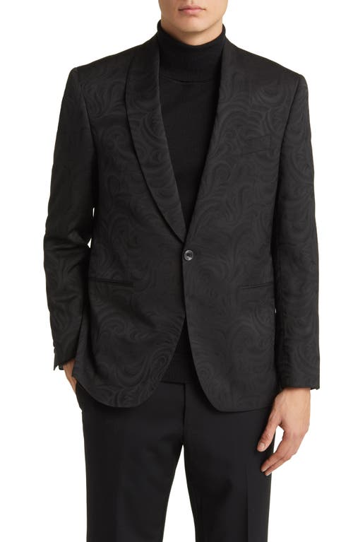 Edison Paisley Shawl Collar Wool Blend Sport Coat in Black
