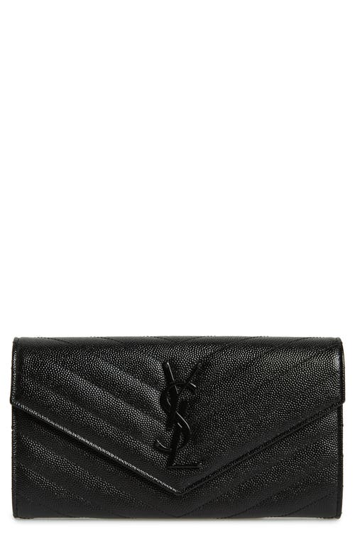 Saint Laurent Monogram Quilted Leather Wallet in Noir at Nordstrom