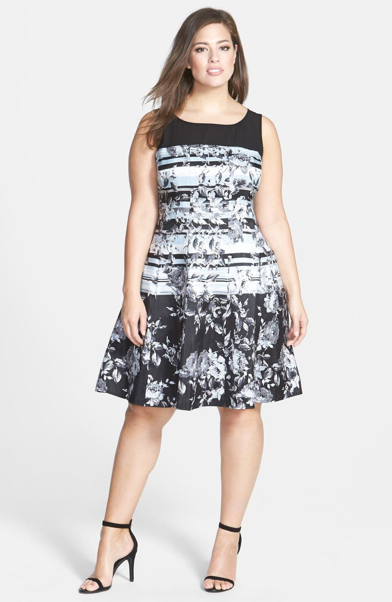 Gabby Skye Floral Stripe Fit & Flare Dress (Plus Size) | Nordstrom