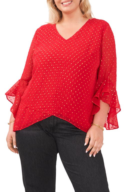 Vince Camuto Swiss Dot Flutter Sleeve Blouse in Red Hot at Nordstrom, Size 3X