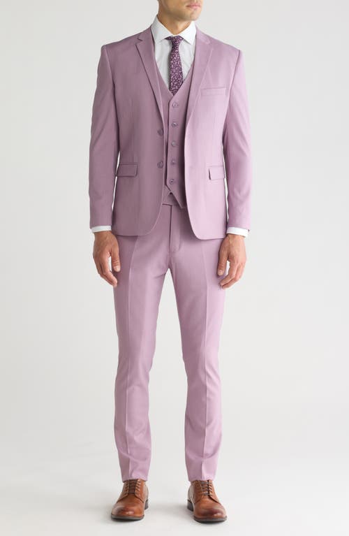 Gino Vitale Skinny Fit Solid Stretch Three Piece Suit In Lilac