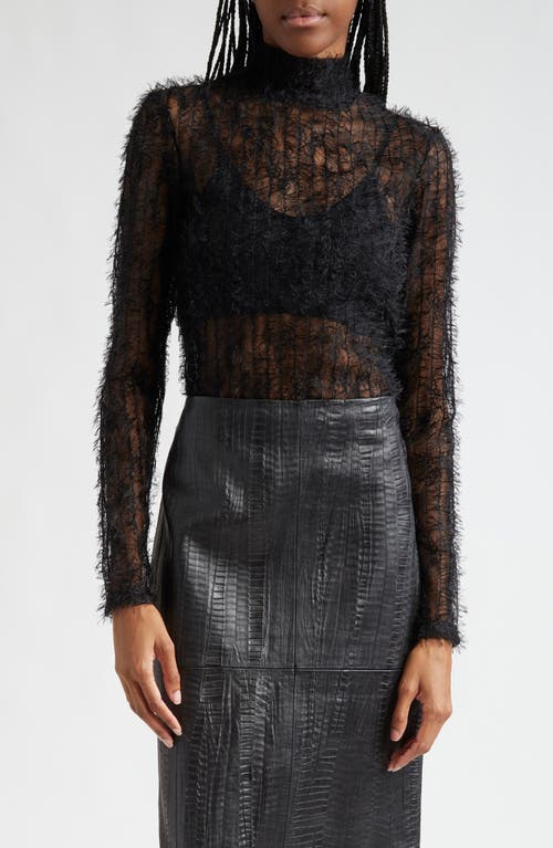 Rohe Róhe Texture Sheer High Neck Lace Top In Black