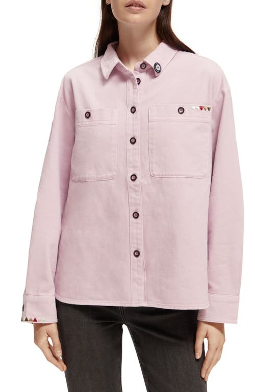 Scotch & Soda Embroidered Cotton Denim Military Shirt in 503-Lavender