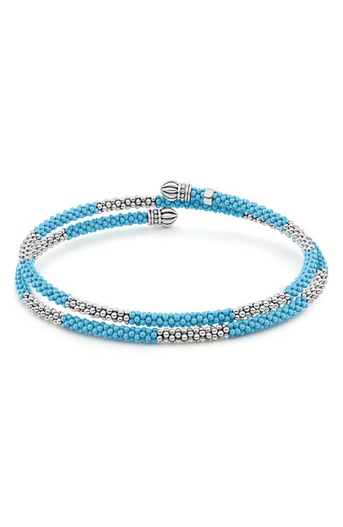 Lagos Blue Ceramic Caviar Beaded Bracelet In Silver/blue