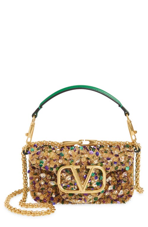 Valentino Garavani Small Locò Embellished Silk Shoulder Bag in Nbf Multicolor Oro/Gea Green