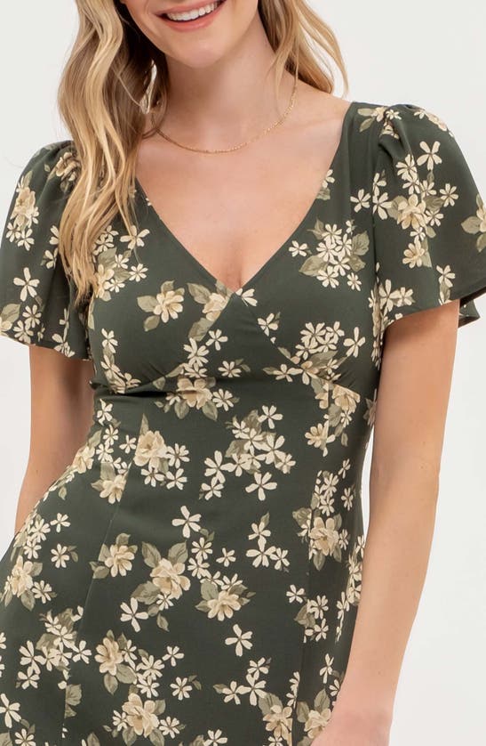 Shop Blu Pepper Floral Print Side Slit Midi Dress In Green Multi