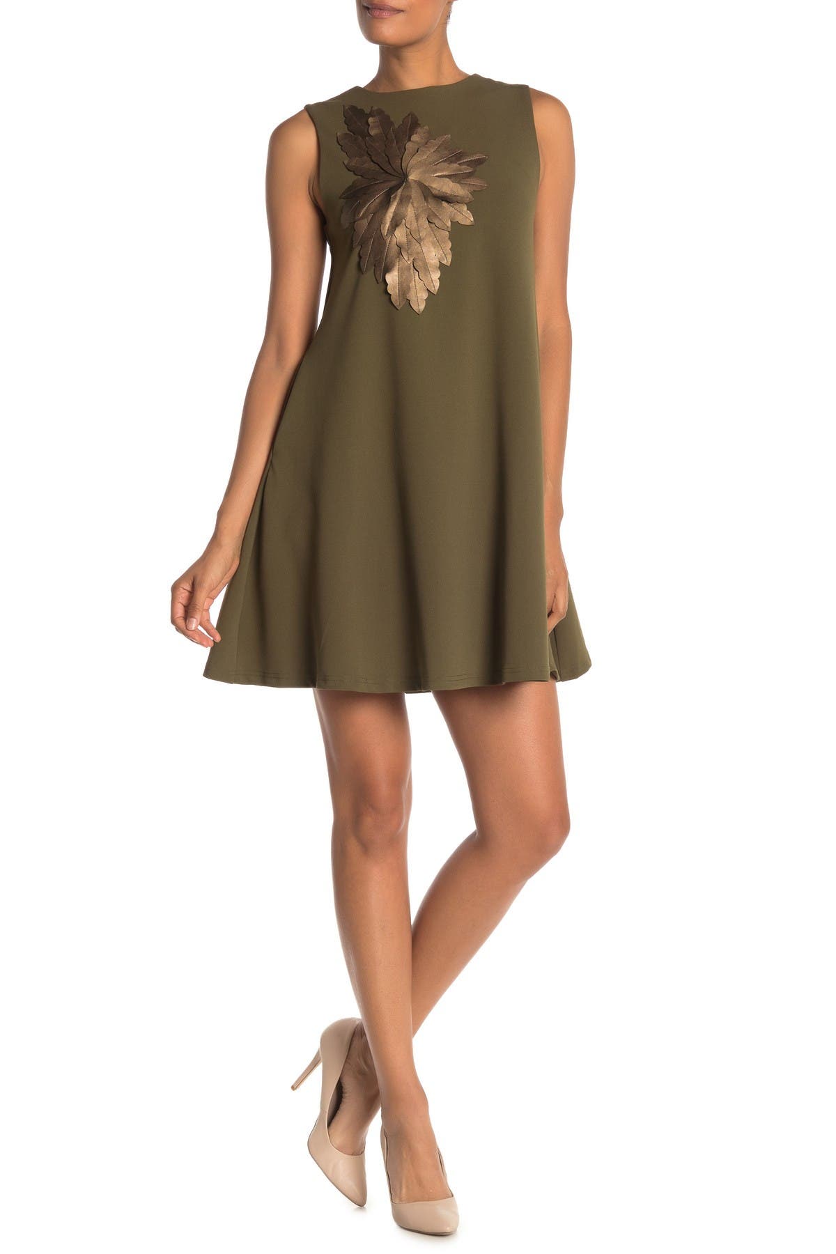 Faux Leather Floral Swing Dress 