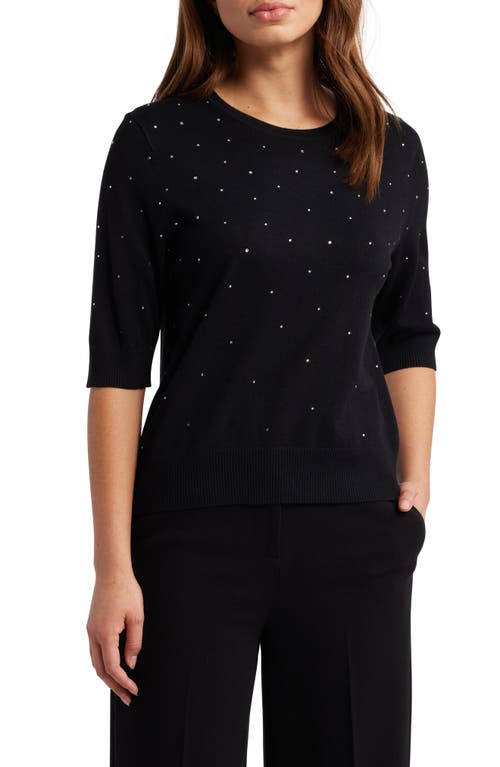 Masai Copenhagen Faldine Rhinestone Embellished Elbow Sleeve Sweater in Black 