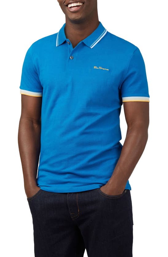 Ben Sherman Signature Tipped Organic Cotton Piqué Polo In Bright Blue