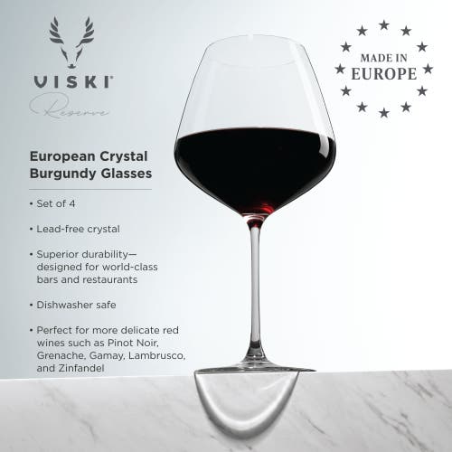 Viski Reserve European Crystal Burgundy Glasses Set Of 4 In Clear