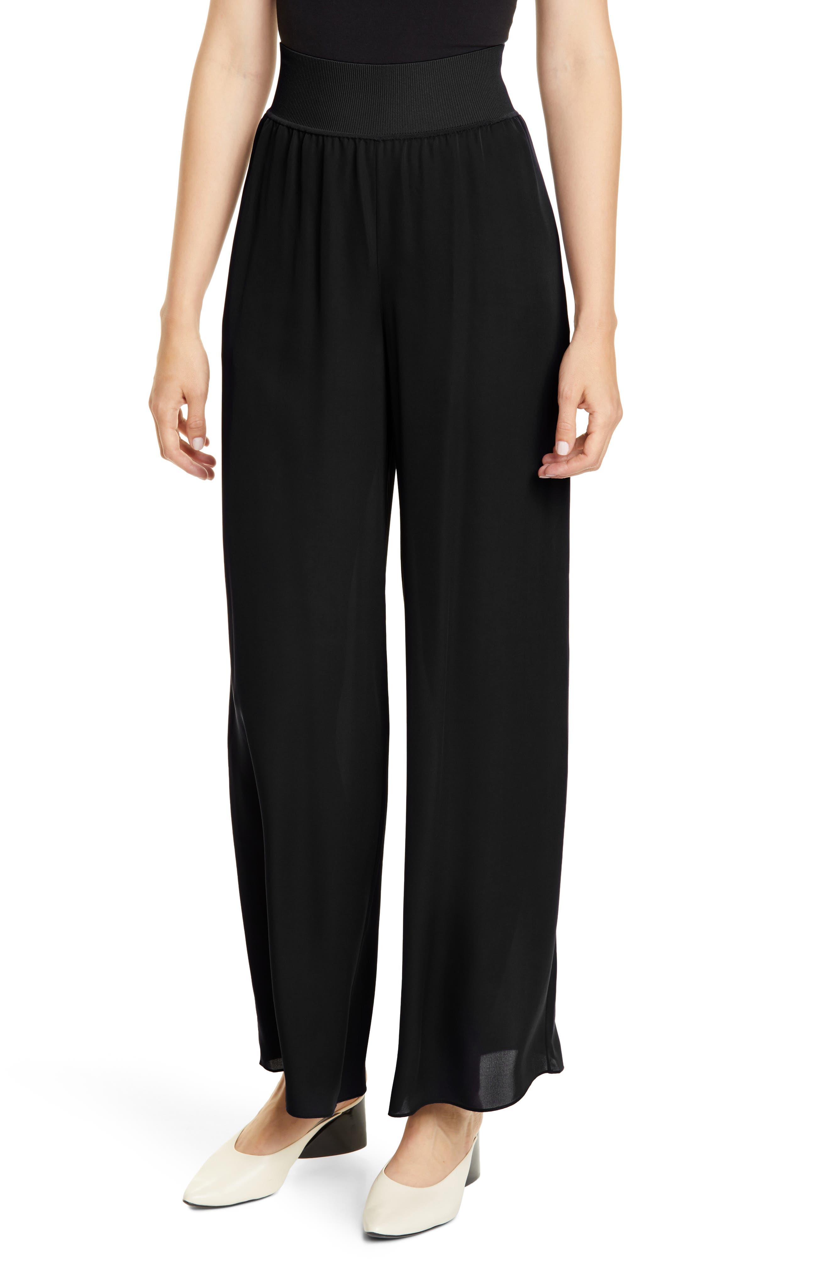 Theory Rib Waist Wide Leg Silk Pants Nordstrom