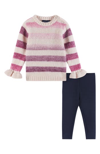 Andy & Evan Kids' Ombré Stripe Sweater & Leggings Set In Oatmeal Stripe