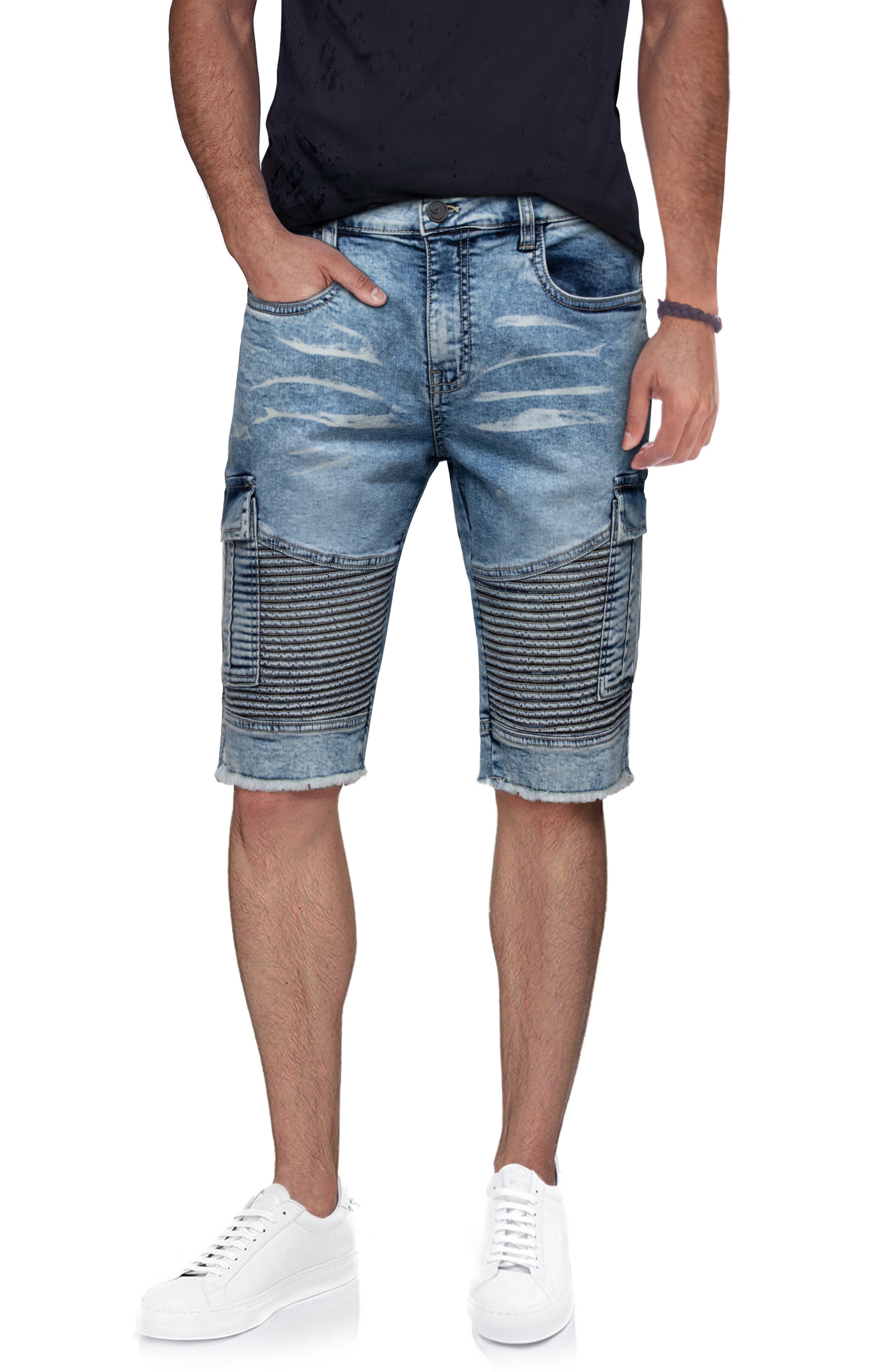 men's moto denim shorts