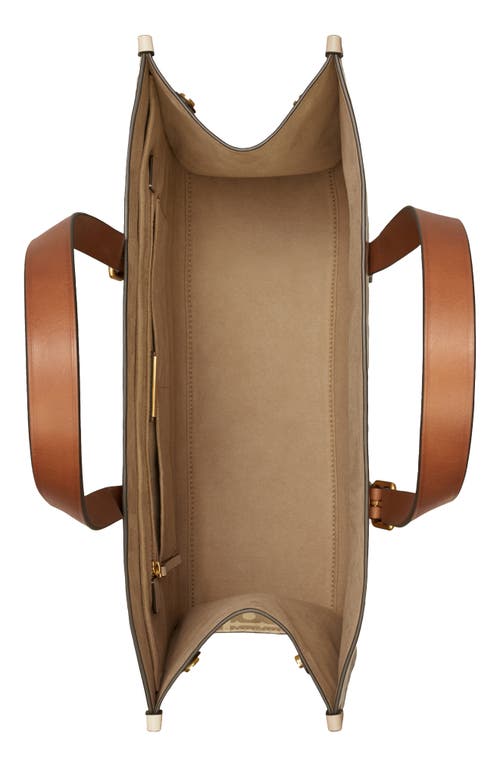 Tory Burch T Monogram Contrast Embossed Leather Tote In Longan/new Cream