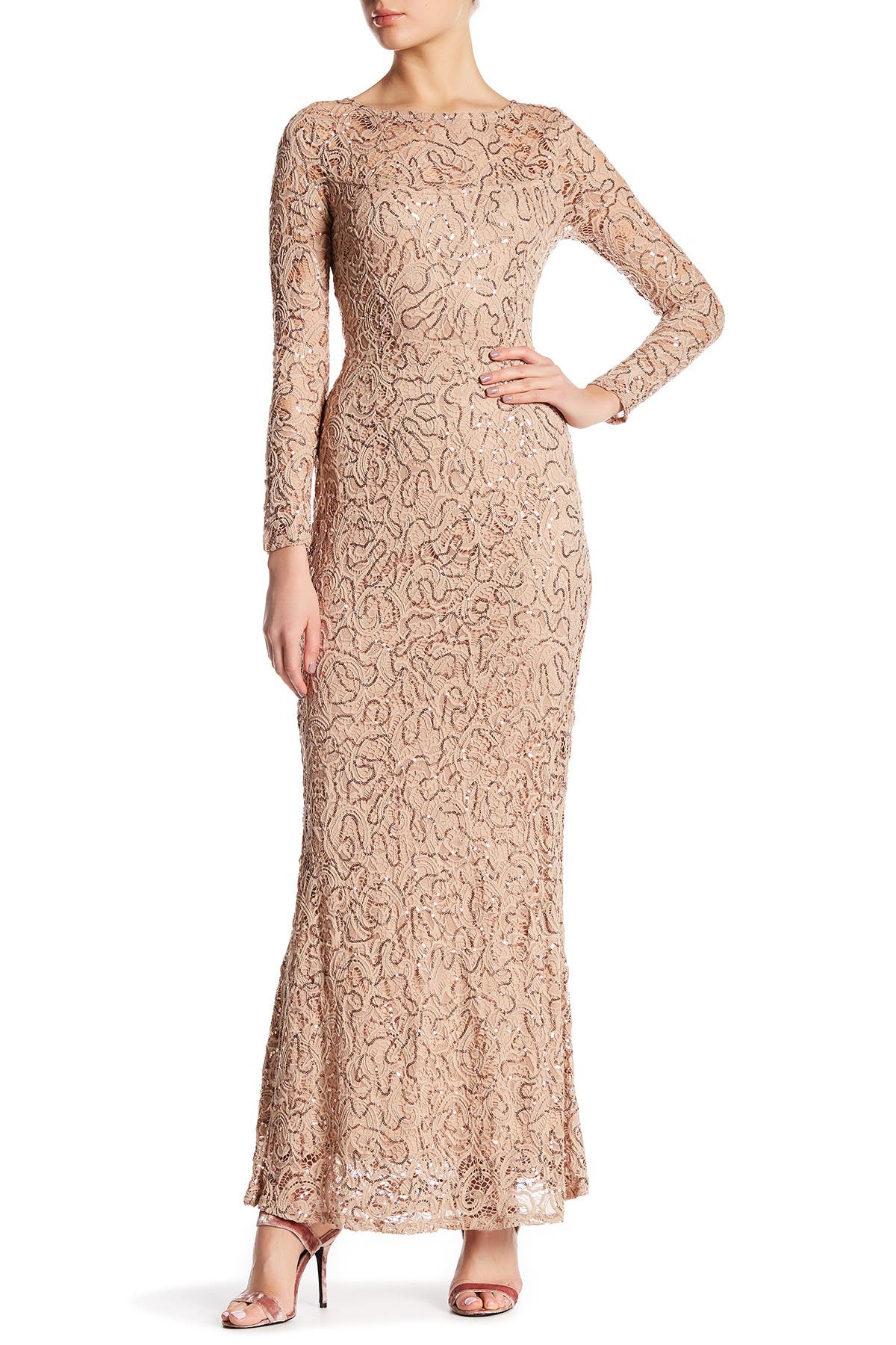 marina long sleeve sequin lace dress