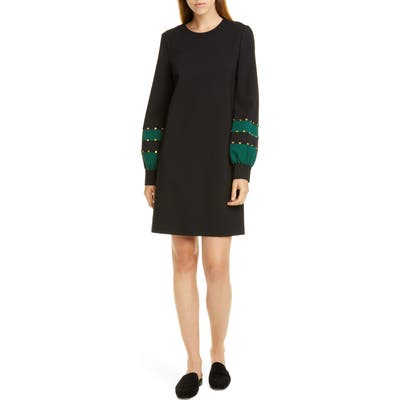 Tory Burch Stripe Long Sleeve Ponte Shift Dress, Black