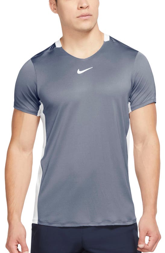 Nike Court Dri-fit Advantage Tennis Shirt In Ashen Slate/ White/ White