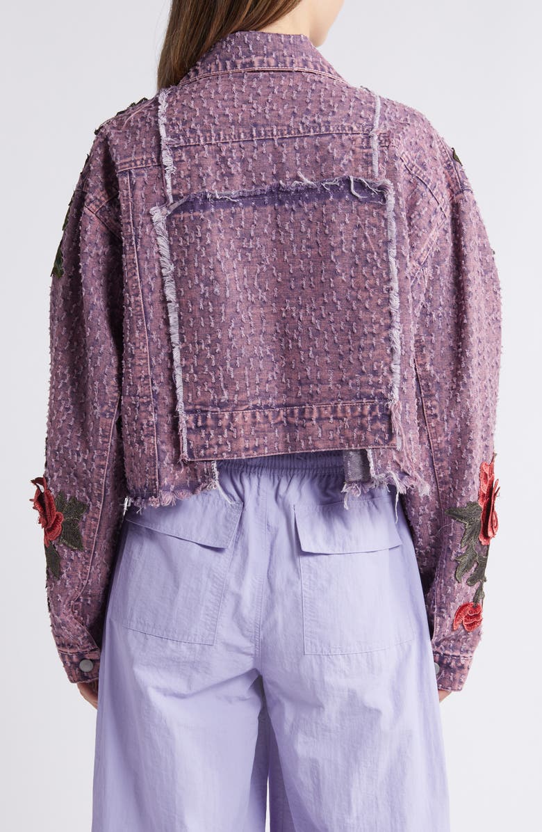 NIKKI LUND Bloom Floral Appliqué Texture Denim Jacket, Alternate, color, Purple