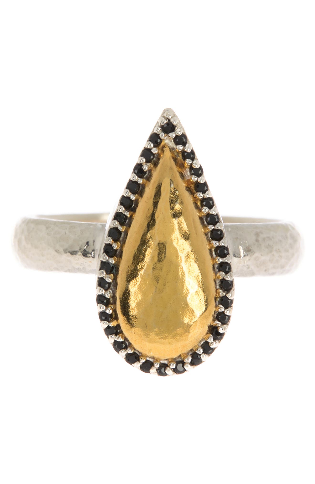 Gurhan Panther 24k Gold Vermeil Pave Black Spinel Teardrop Ring In Silver