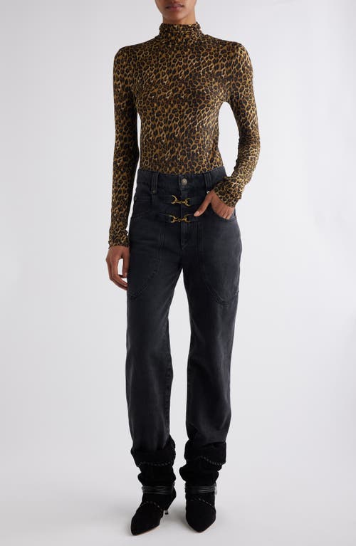 Shop Isabel Marant Joyela Leopard Print Stretch Jersey Turtleneck Top