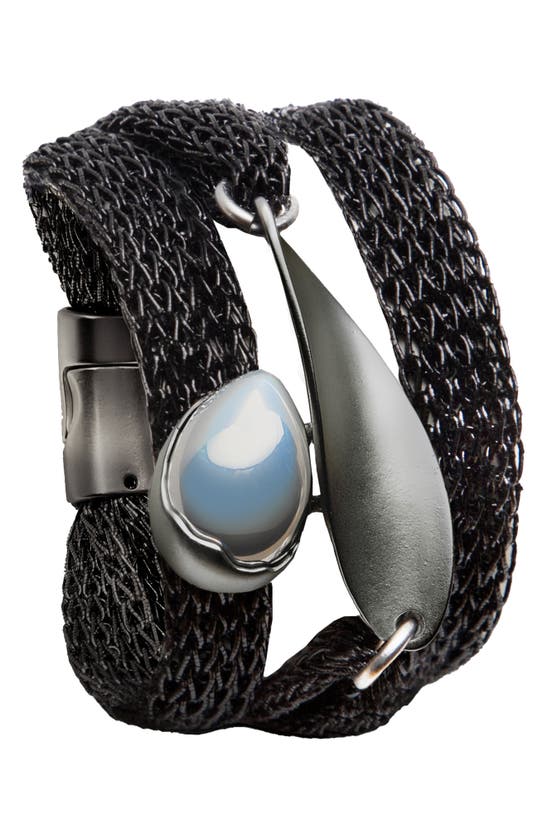 Saachi Mesh Twisted Plate Bracelet In Silver/black