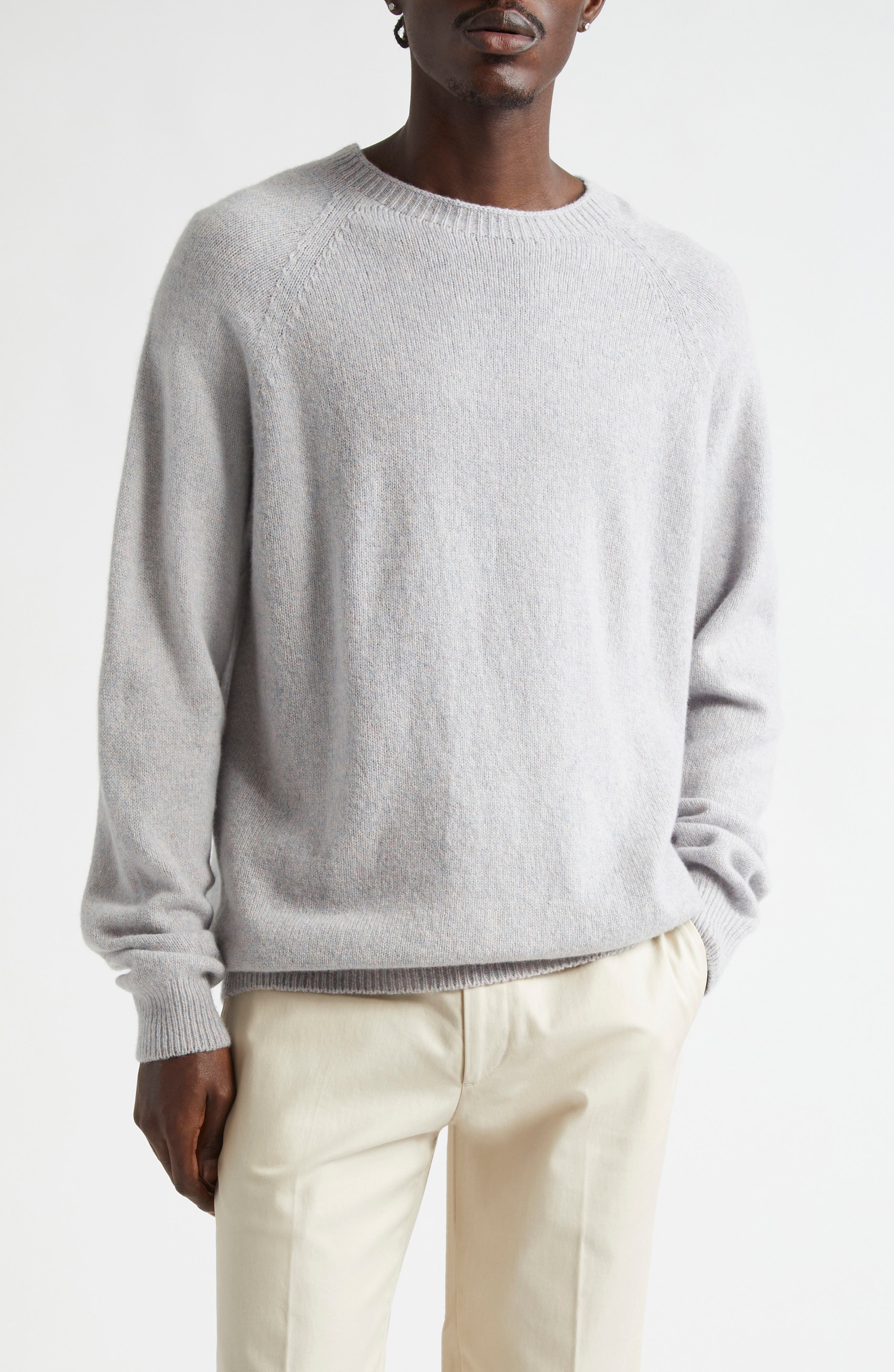 Sunspel Lambswool Crewneck Sweater in Pink Smoke Twist 