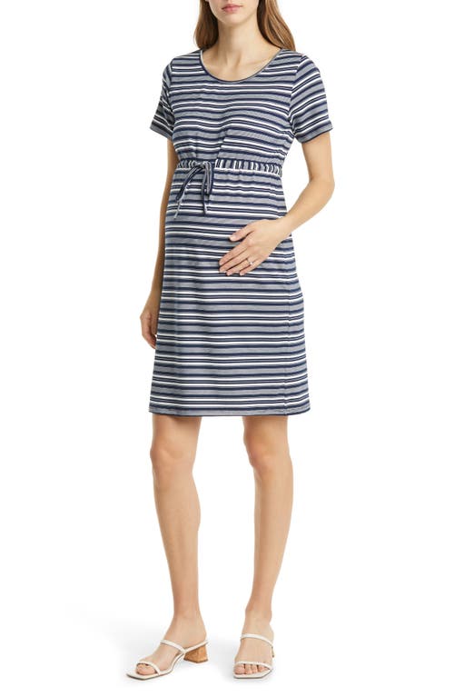 Stripe Drawstring Maternity Dress in Navy