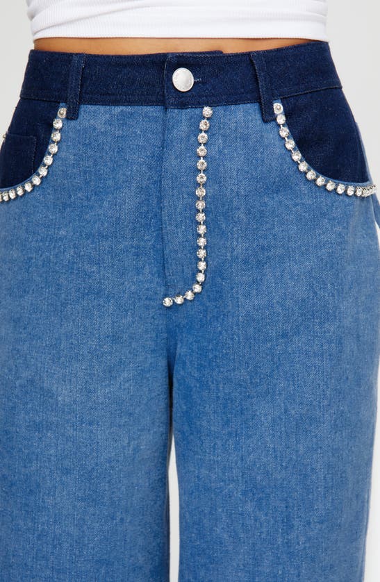 Shop Nasty Gal Diamante Trim Colorblock Jeans In Denim Multi