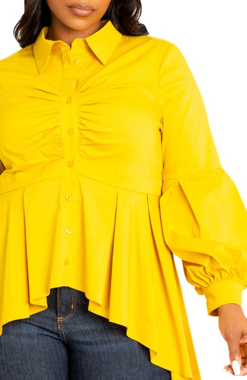 Buxom Couture High/low Peplum Shirt In Mustard