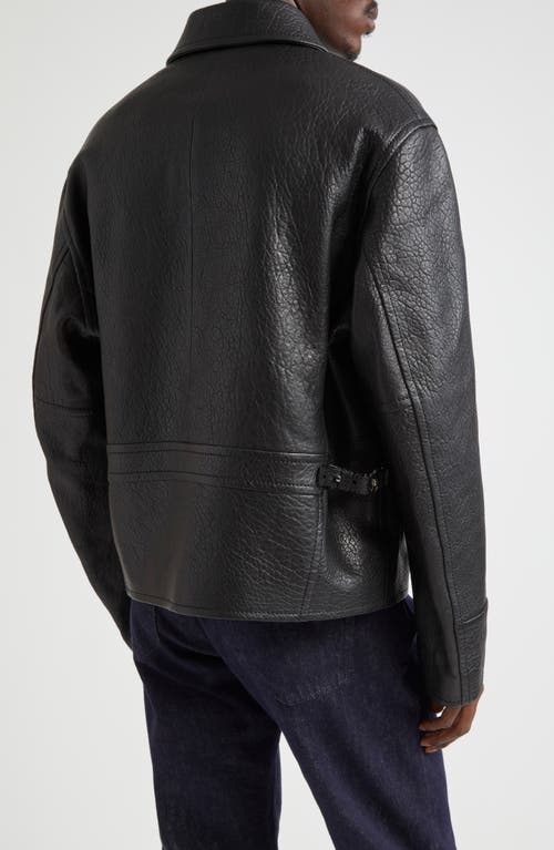 Shop Versace Elephant Effect Leather Jacket In Black