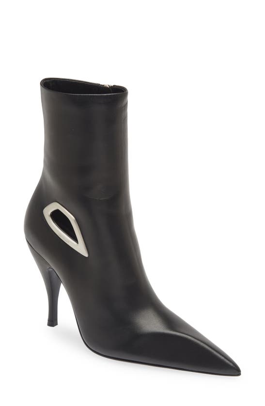 Shop Off-white Crescent Pointed Toe Bootie In Black/ Silver