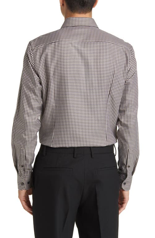 Shop Hugo Boss Boss Hank Slim Fit Houndstooth Dress Shirt In Med Beige/black