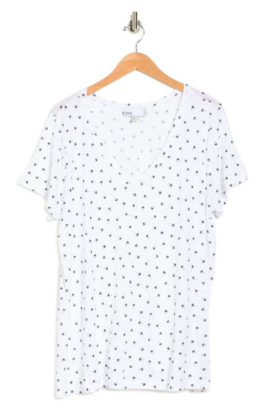 Nordstrom Rack Scoop Neck Slub T-shirt In White- Navy Palm Tree