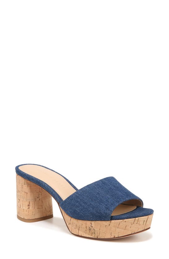 Veronica Beard Dali Denim Platform Mules In Mountain Blue Fab