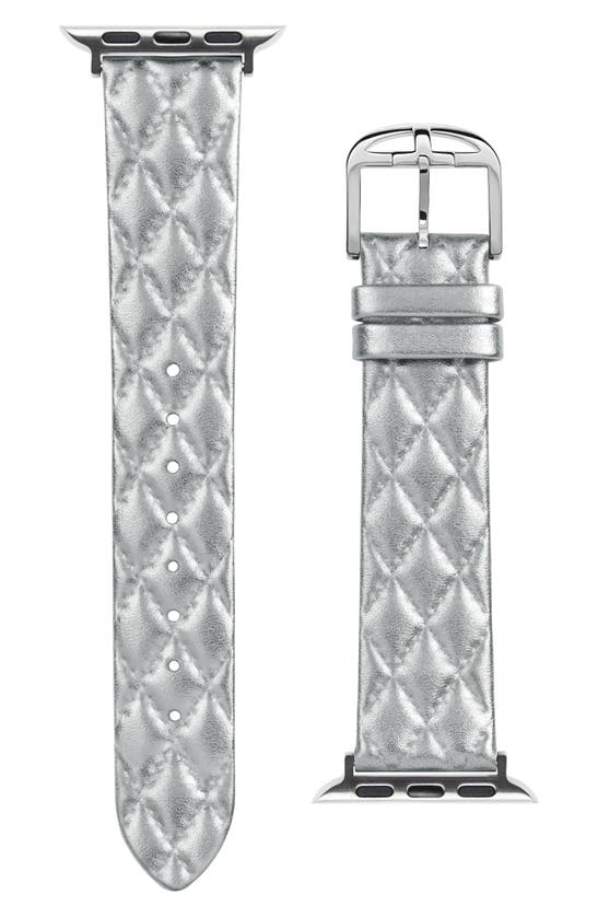 Ted Baker Quilted Leather Apple Watch® Watchband In Silver