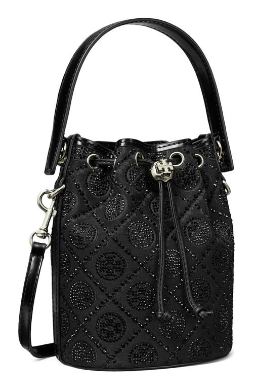 Shop Tory Burch Mini T Monogram Hot Fix Bucket Bag In Black