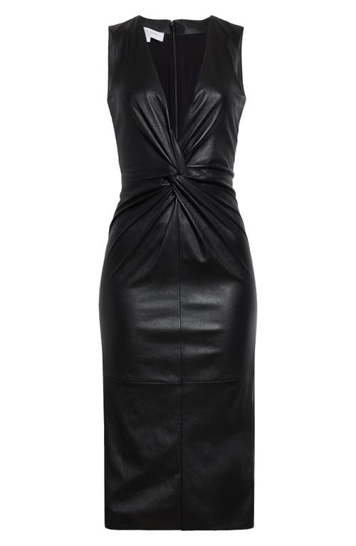 Shop Michael Kors Collection Twist Front Leather Midi Dress In Black