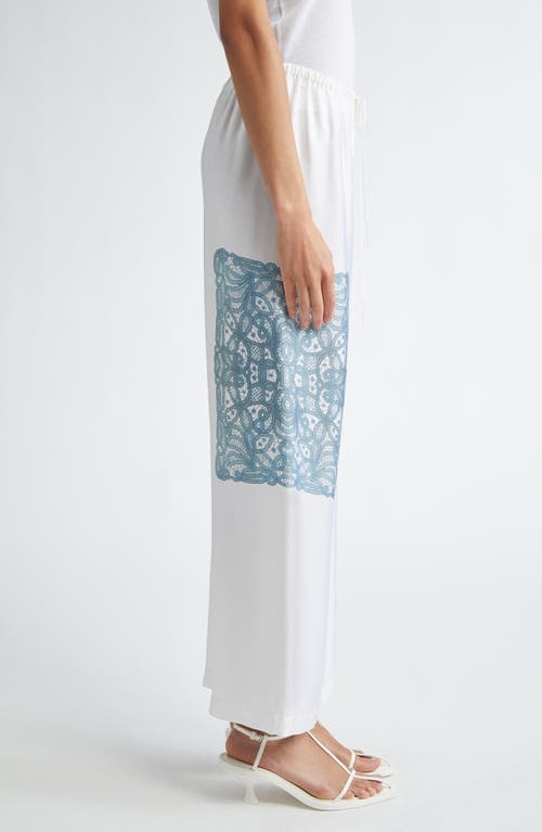 Shop Bite Studios Lace Print Drawstring Waist Organic Silk Twill Pants In Off White