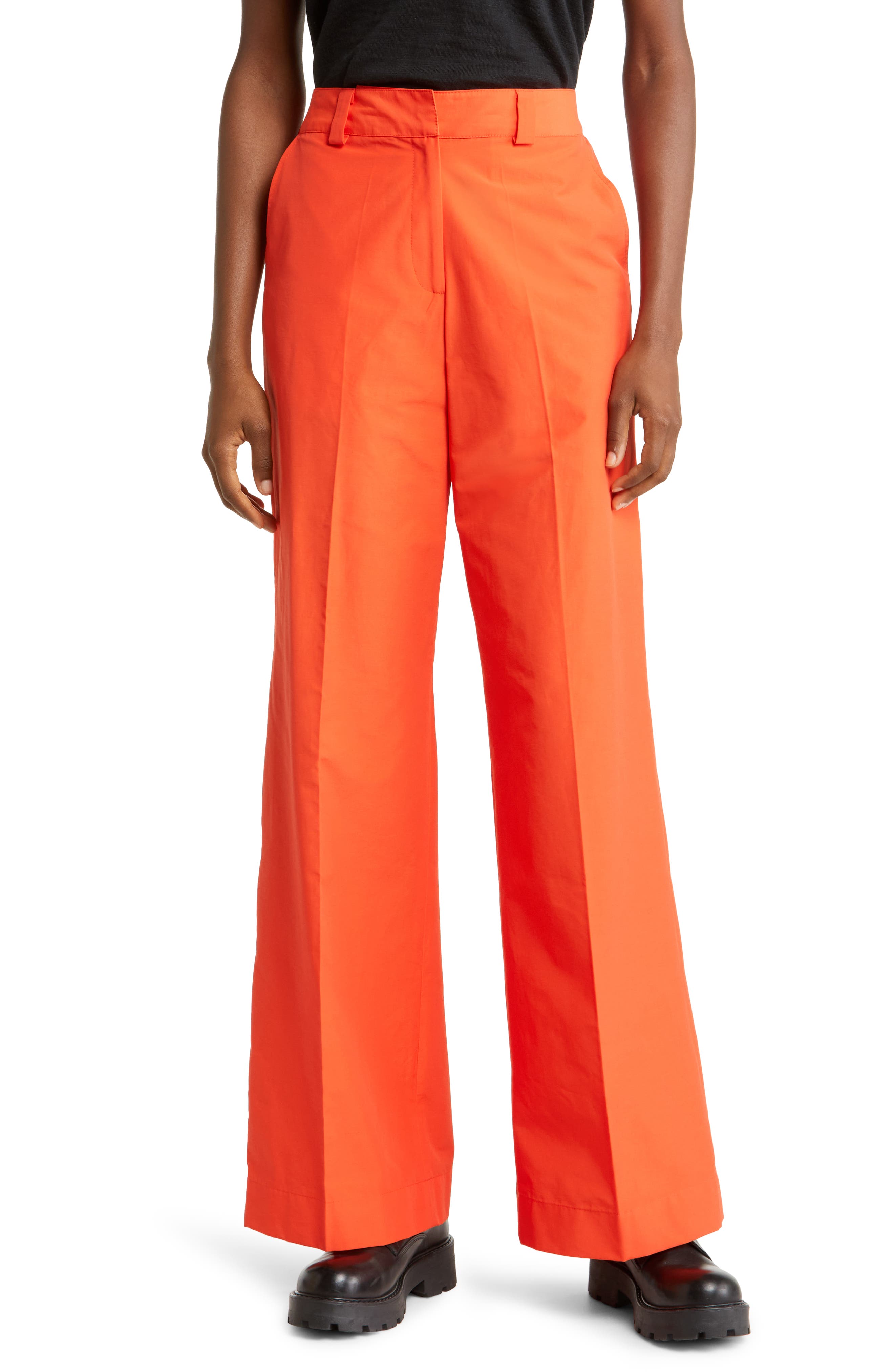 orange flare trousers